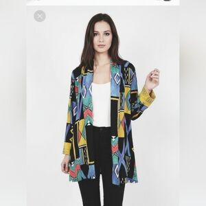 Surya Black Blue Artsy Festival Patchwork Kimono Colorful Retro Open M